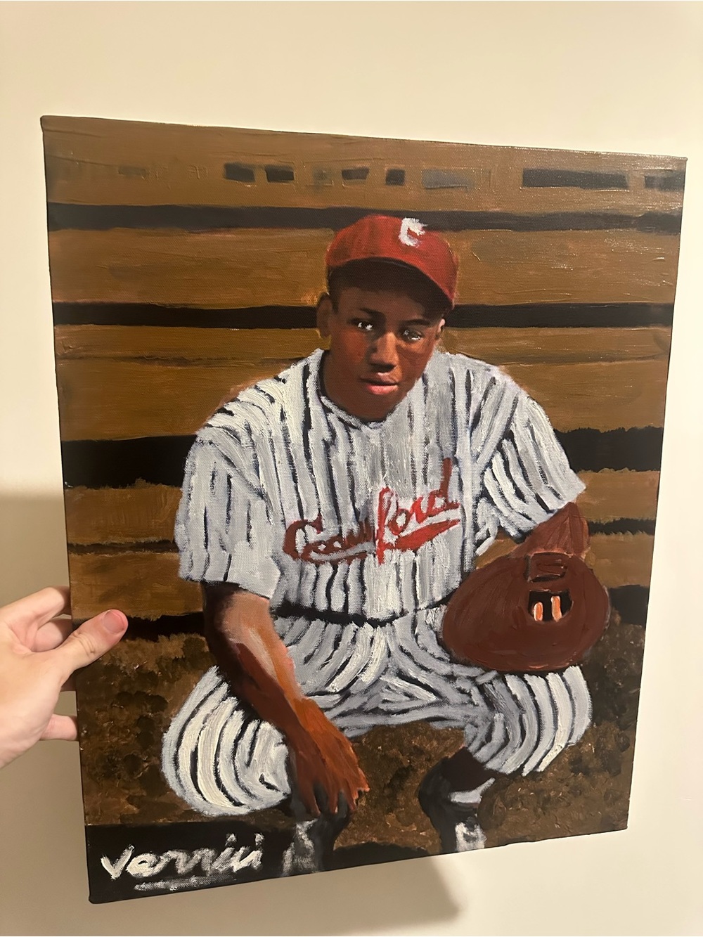 Josh Gibson Crawfords negro leagues painting Hand-Painted Baseball 16x20